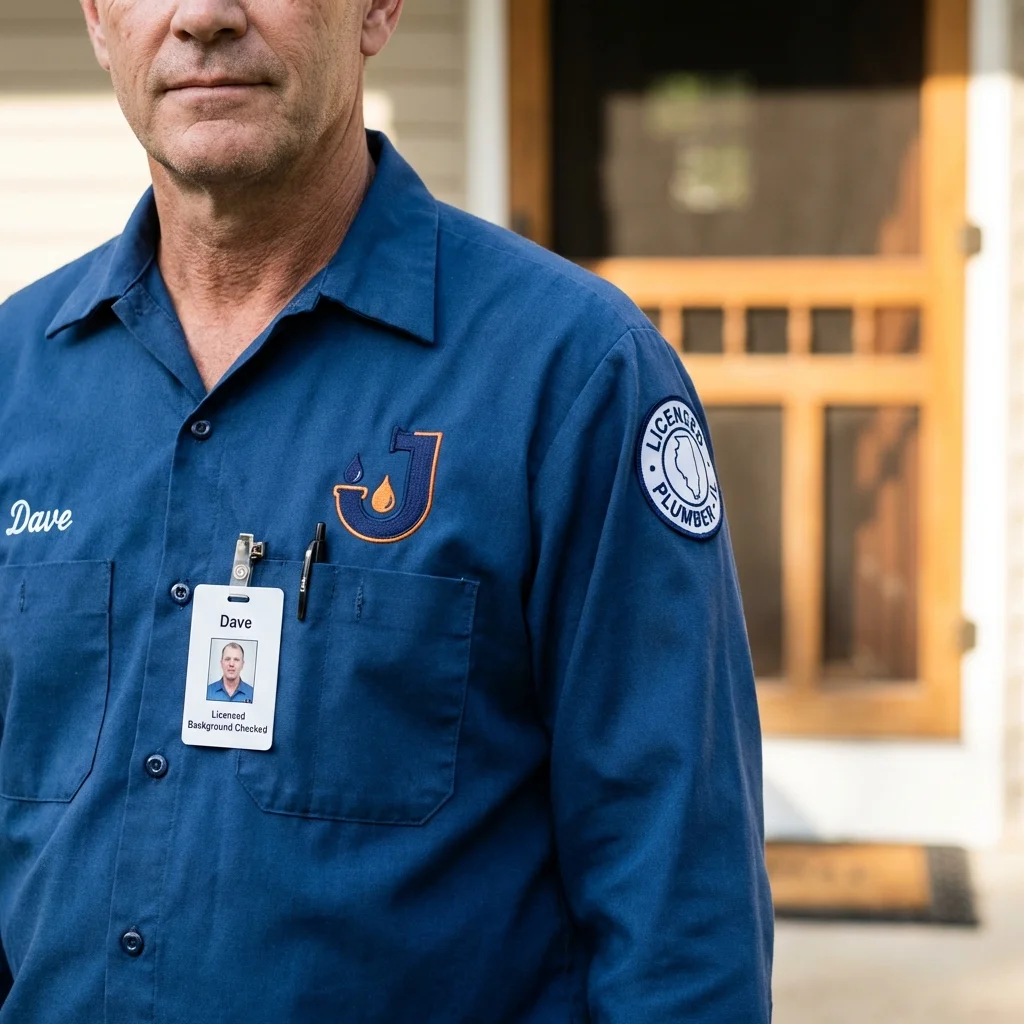 Licensed plumber showing ID badge in Springdale, AR