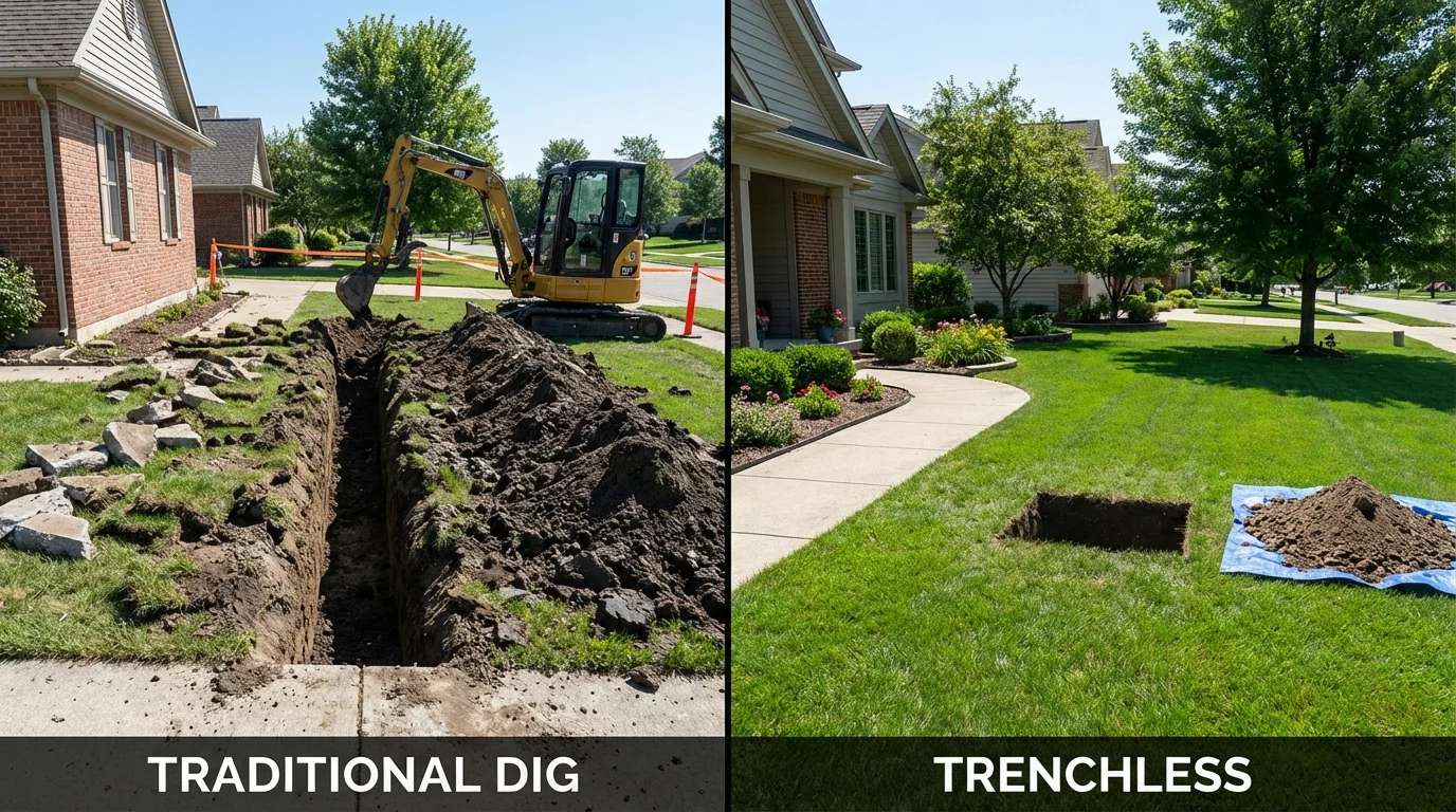 Trenchless sewer repair with minimal yard damage versus traditional excavation in Springdale, AR